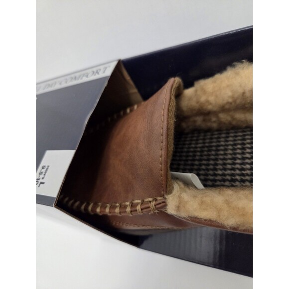 Haggar Mens Faux Leather Slip on Loafer Slippers brown Size L 9.5-10.5 New - Picture 2 of 5